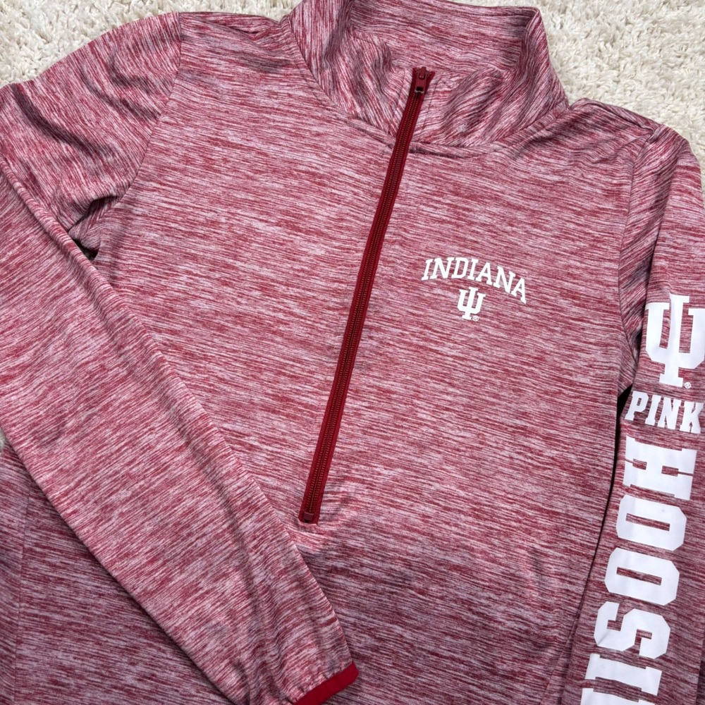 PINK Victoria's Secret Pullover Women M Red Indiana Hoosiers Quarter Zip NCAA